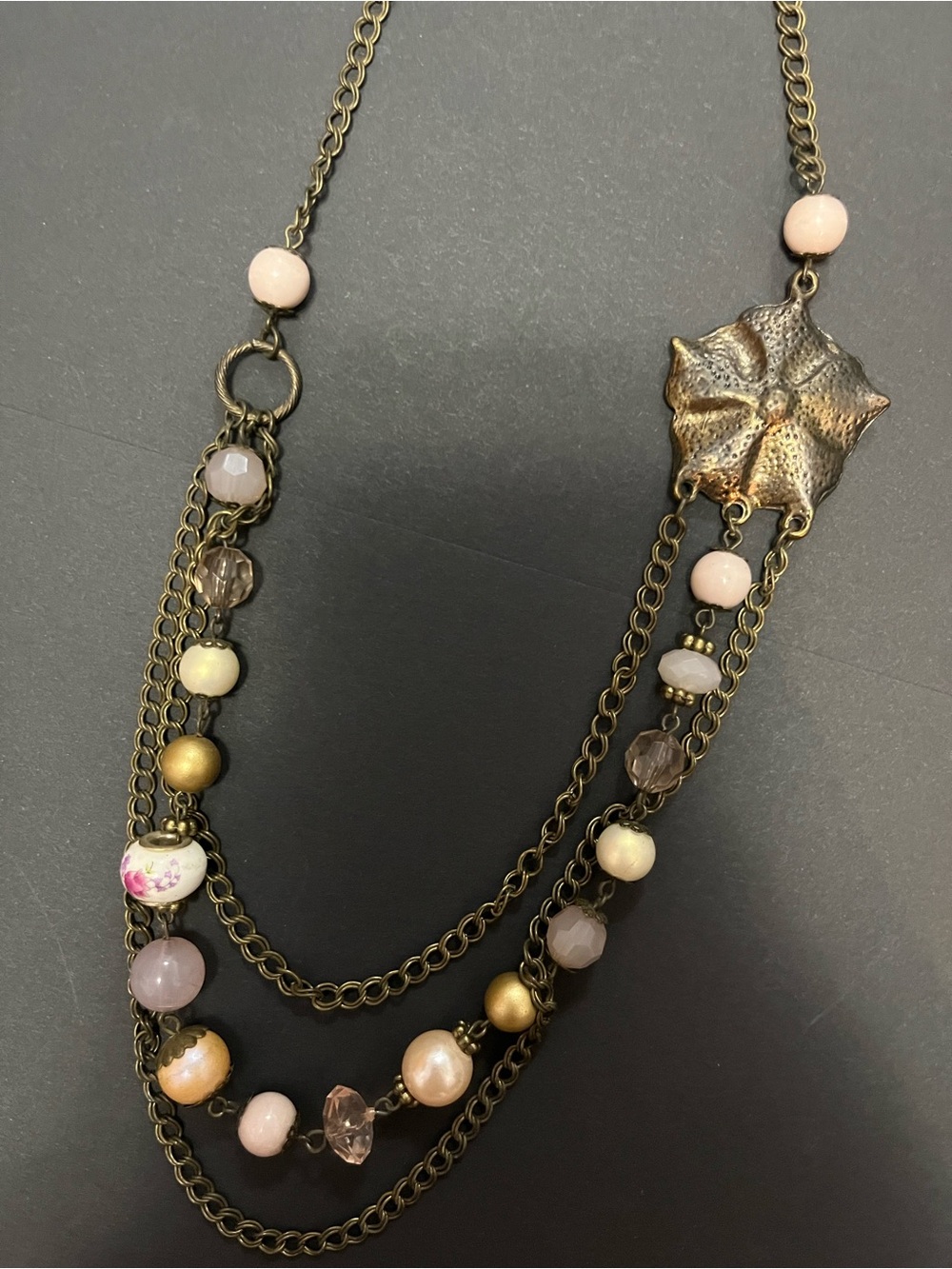 Multi-Strand Pink and Gold Beaded Necklace